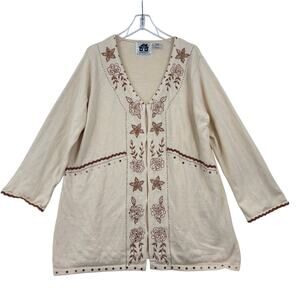 Storybook Knits Cardigan Sweater Womens Size 1X Yellow Sequin Embroidered